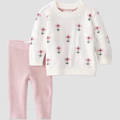 Little Planet By Carter's Organic Baby Girls' 2pc Floral Sweater Set - Cream 6M | Target