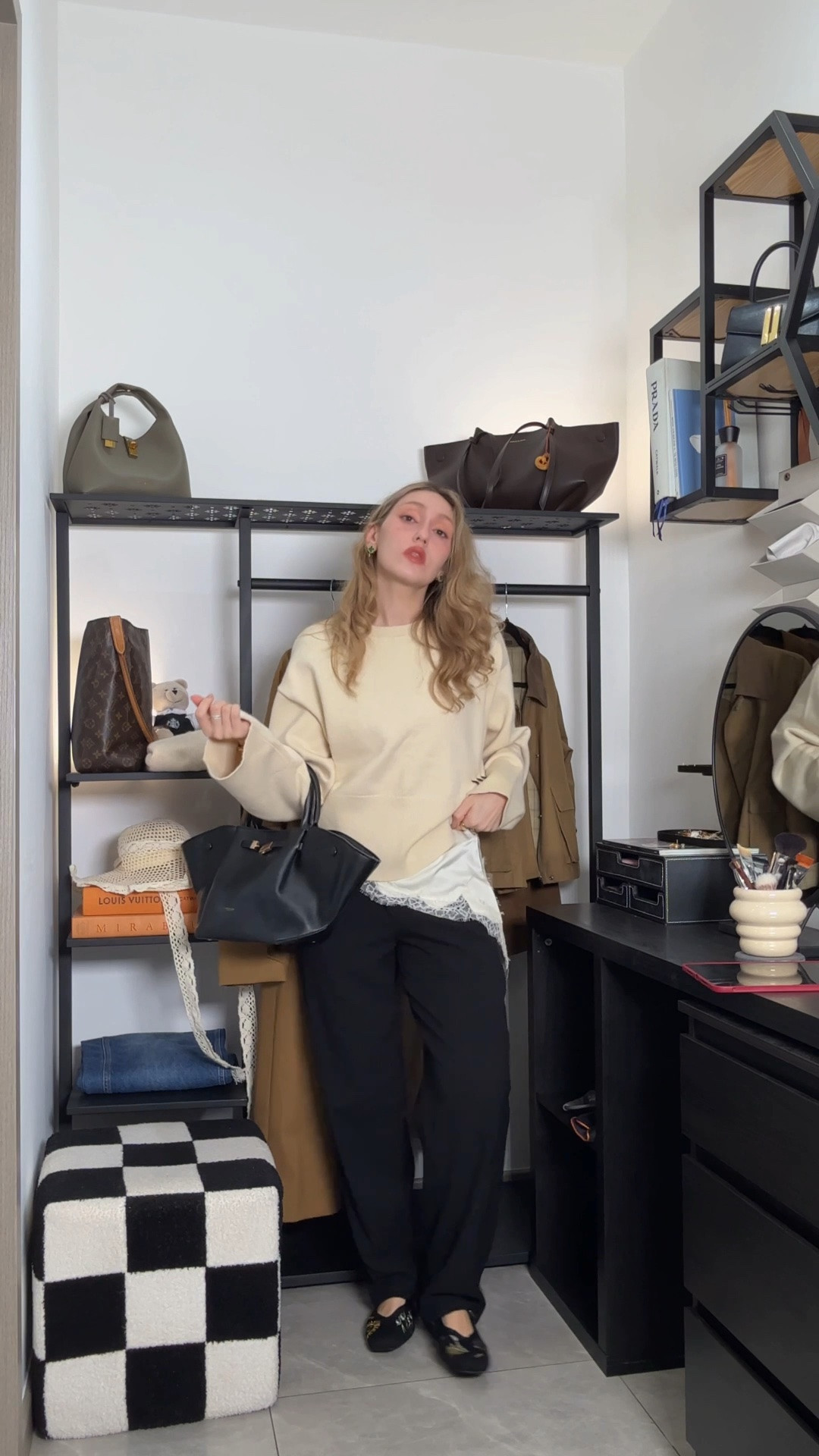 one very chaotic casual chic outfit

Livary Mio bralette
Chic Ven (Aliexpress) trousers, jumper 
@VIVAIA Mary Janes, 10% off with ACHER
Demellier London, Midi New York bag

#LTKsummer #LTKworkwear #LTKshoes