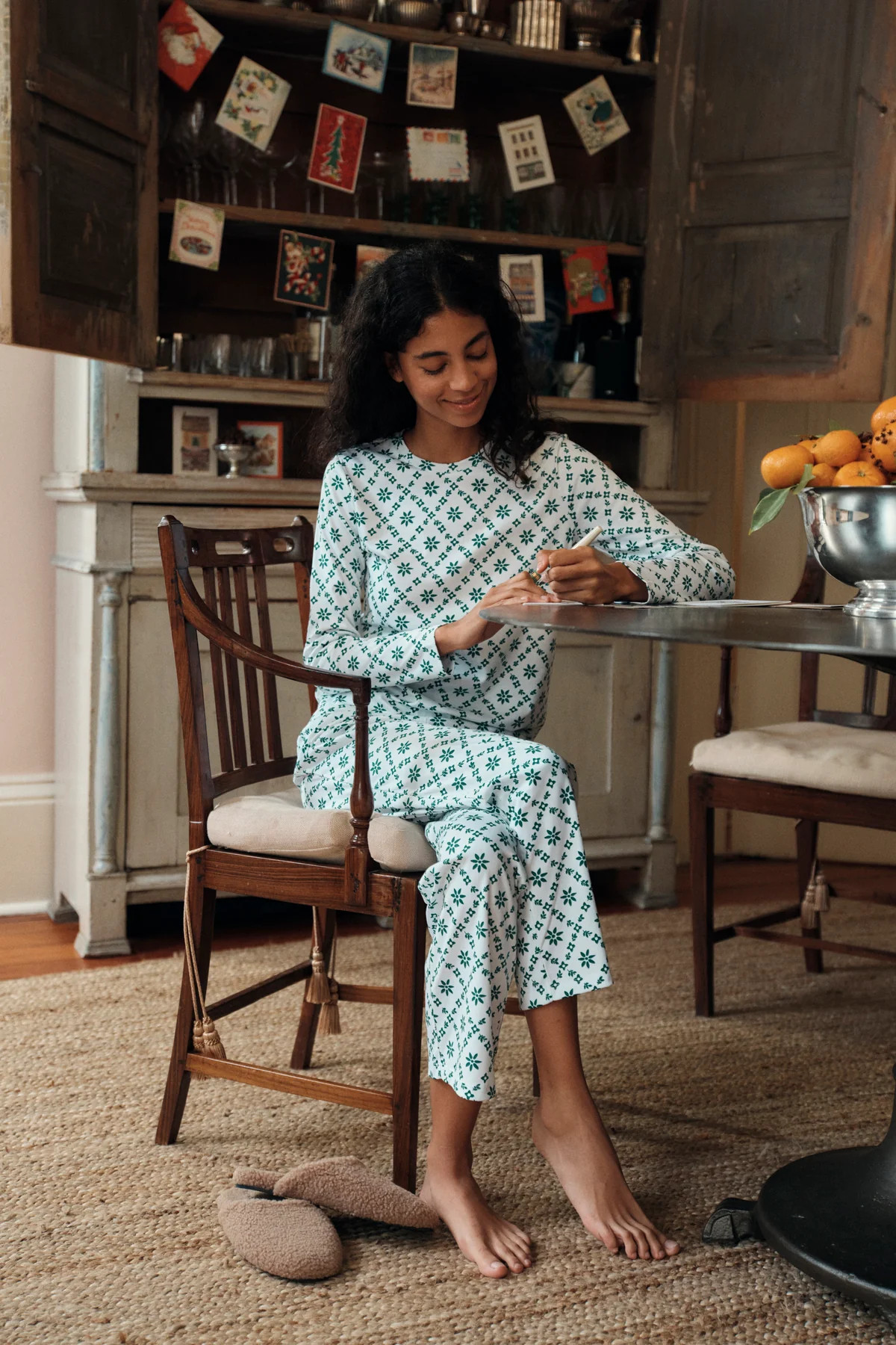 Pima Crew Long-Long Set in Classic Green Lattice | Lake Pajamas
