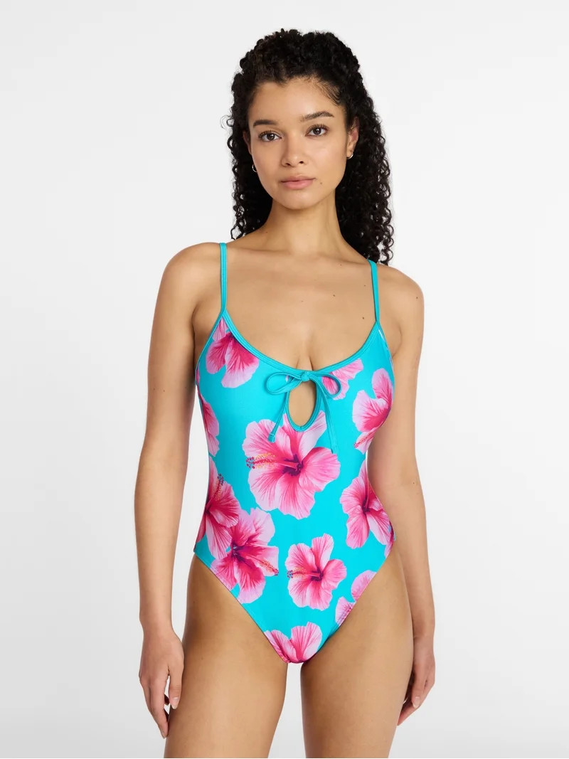 No Boundaries Scoop Neck One Piece Swimsuit with Keyhole, Women's XXS-XXL | Walmart (US)