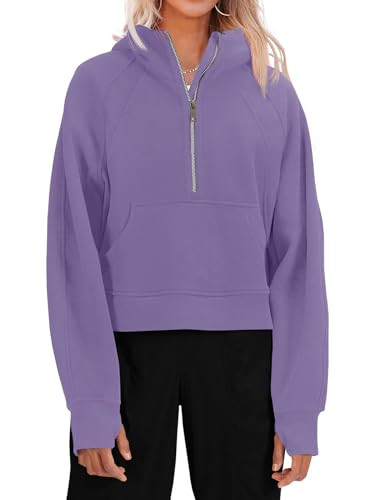 Womens Hooded Pullover Sweatshirts Half Zipper Crop Hoodie Fleece Lined Collar Zip Up Hoodies Cro... | Amazon (US)