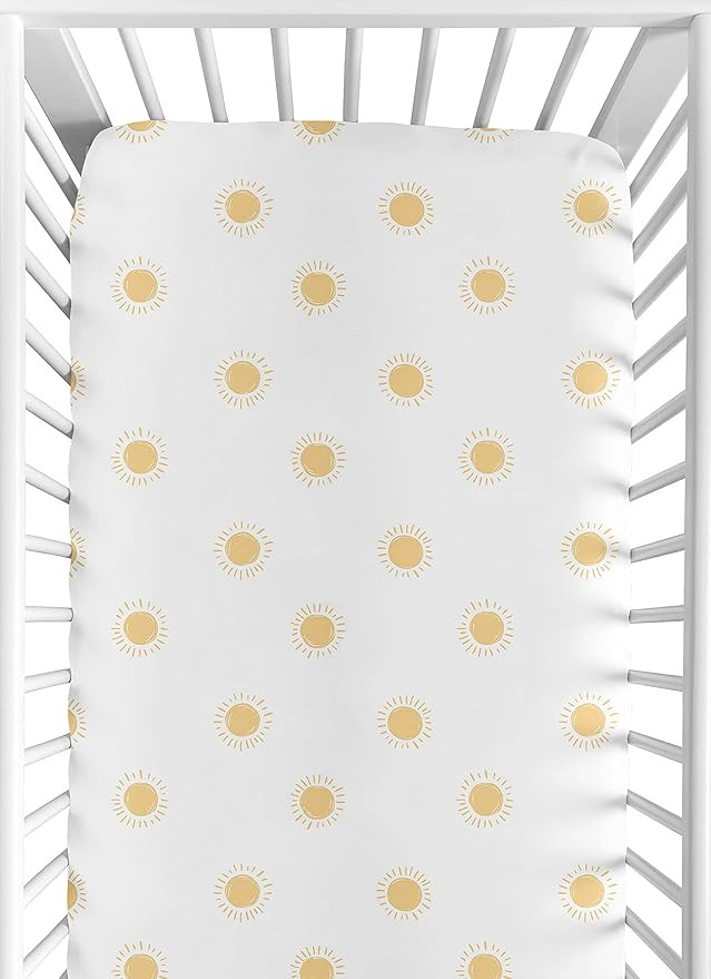 Sweet Jojo Designs White and Yellow Boho Sun Boy or Girl Fitted Crib Sheet Baby or Toddler Bed Nu... | Amazon (US)