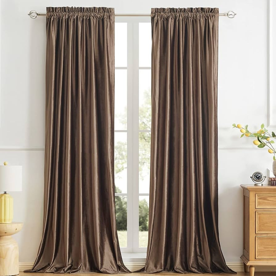 PRIMROSE Velvet Curtains for Living Room Blackout Thermal 84 inch Length Brown Window Drapes Trea... | Amazon (US)