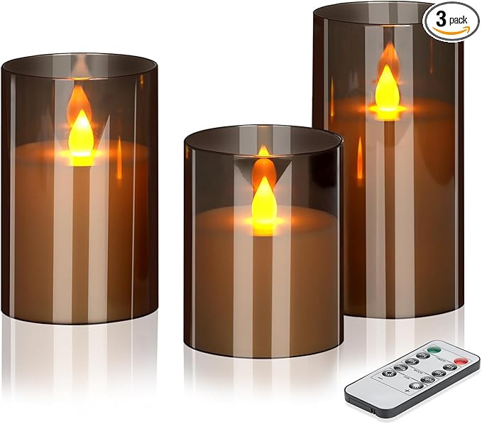 Flameless Candles 4" 5" 6" Set of 3 Acrylic Glass Pillars 3" Diameter Battery Operated Flickering... | Amazon (US)
