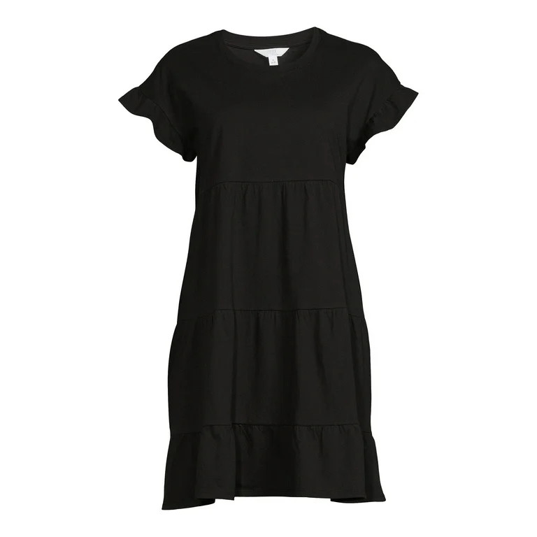 Time and Tru Women's Short Sleeve Flutter Tiered Dress - Walmart.com | Walmart (US)