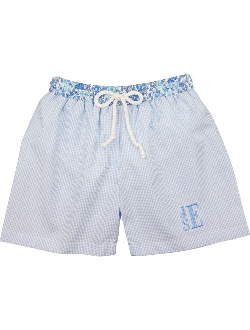 Blue Gingham and Liberty Pocket Swim Trunks - Shipping Late April | Cecil and Lou