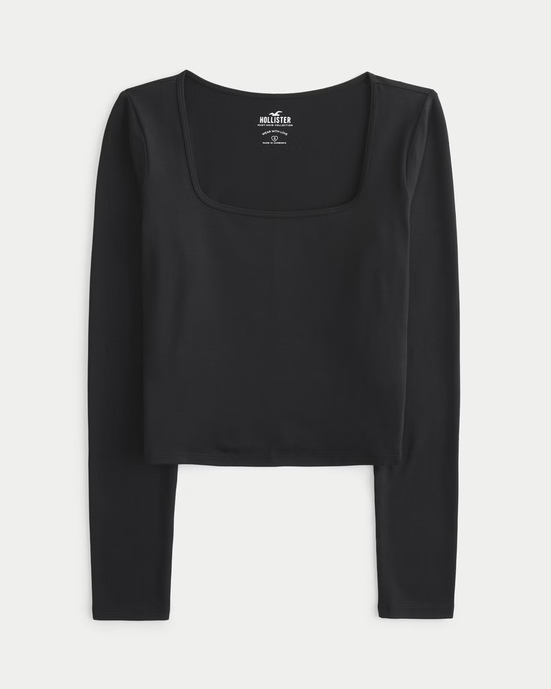 Seamless Fabric Long-Sleeve Square-Neck T-Shirt | Hollister (US)