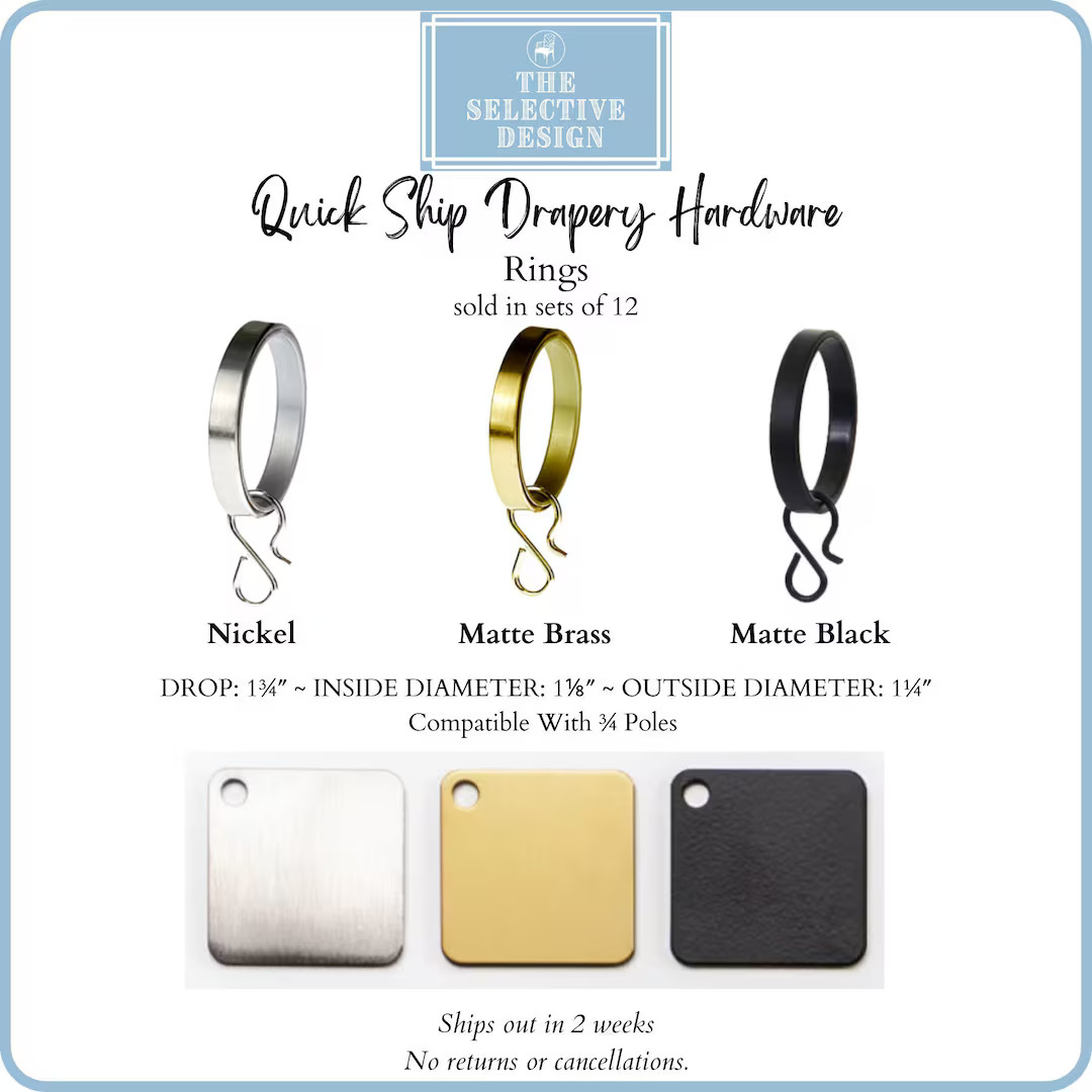 Drapery Rings Compatible With 3/4 Poles Various - Etsy | Etsy (US)