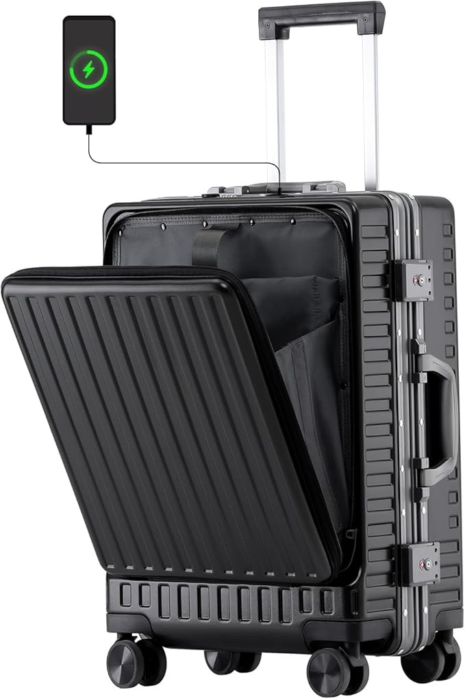 CAARANY Airline Approved Carry On Luggage With Front Pocket,20 Inch Aluminum Frame Luggage With U... | Amazon (US)