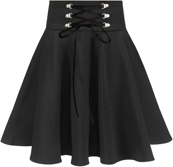 TONCHENGSD Women's Gothic Plaid Skirt High Waisted A-line Flare Mini Skirt | Amazon (US)