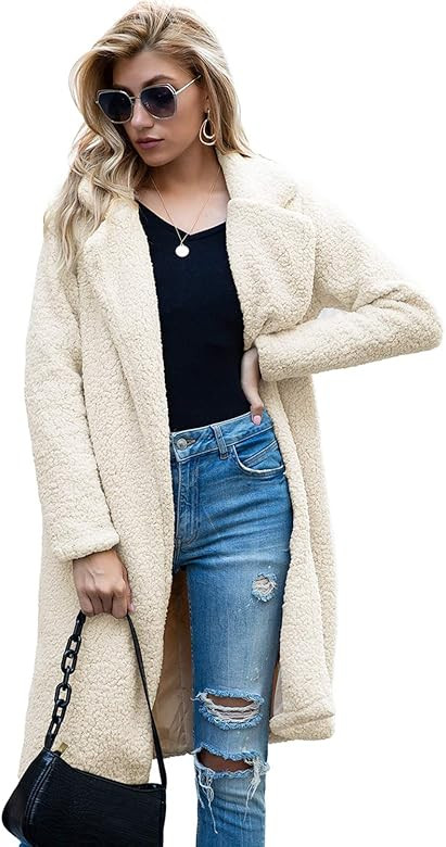 Women's Fuzzy Fleece faux fur coats Lapel Open Front Long Cardigan Coat Warm Winter Outwear Jacke... | Amazon (US)