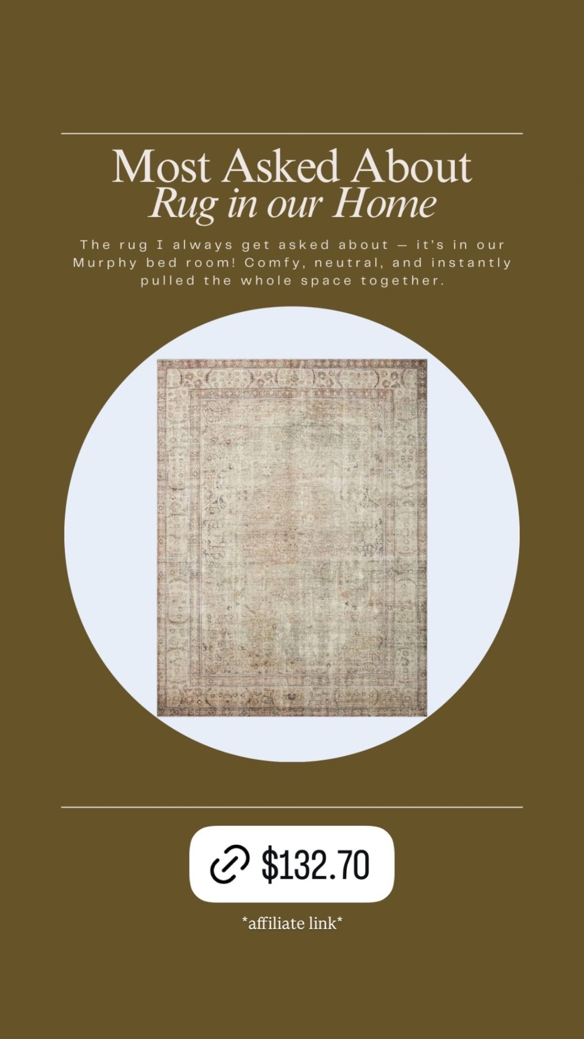 This is the rug I used in our guest room/home office — the one under our Murphy bed that so many of you ask about! It’s the perfect neutral rug to warm up any space. Super plush, soft underfoot, and pairs well with everything. I’m so impressed with the quality for the price!
Linked here in multiple sizes + color options!
#guestroomdecor #neutralrug #cozyhomevibes #ltkhome #ltkfinds


#LTKHome #LTKStyleTip