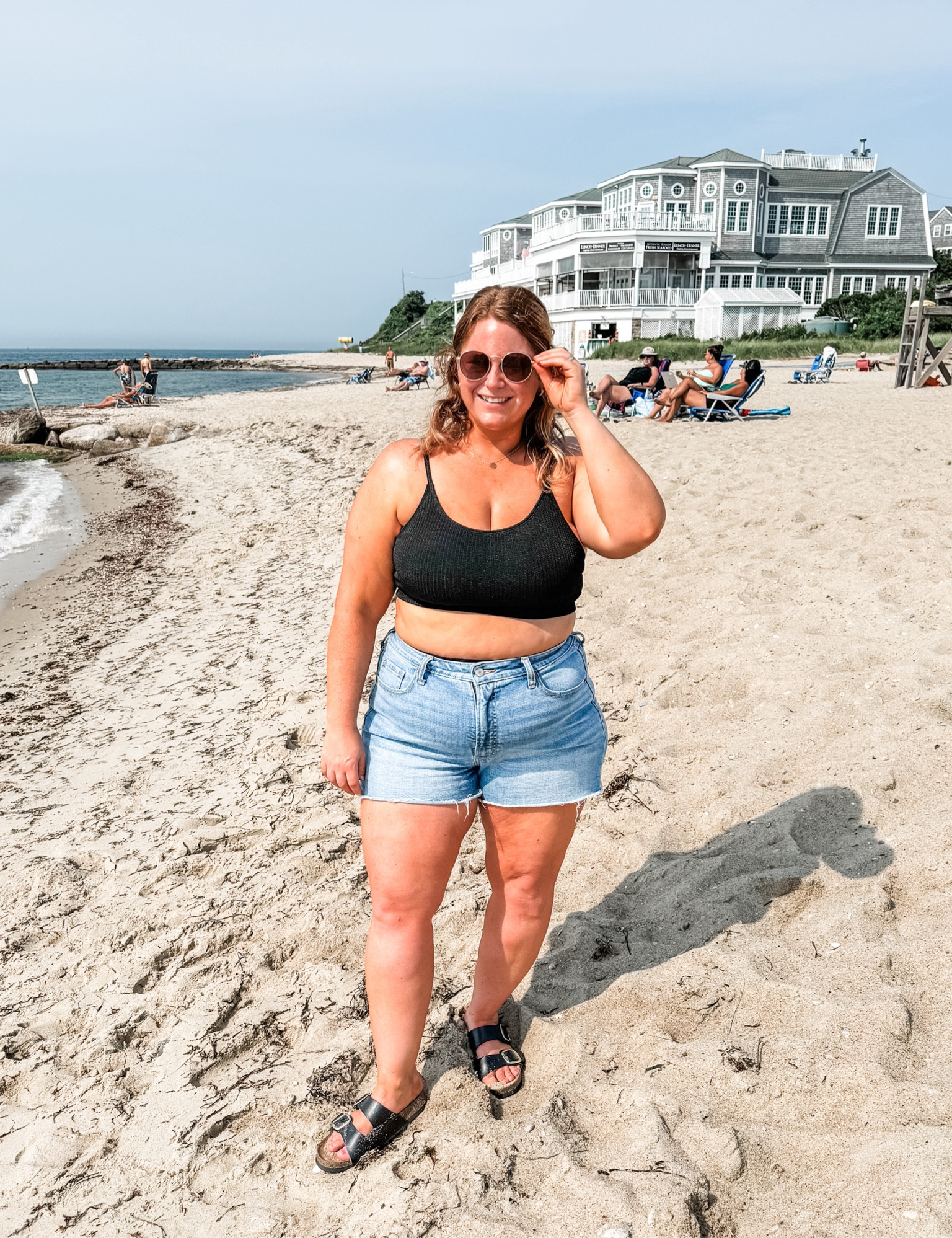 My swimsuit is older but I linked similar.  My denim shorts I sized up in but could have done true to size  