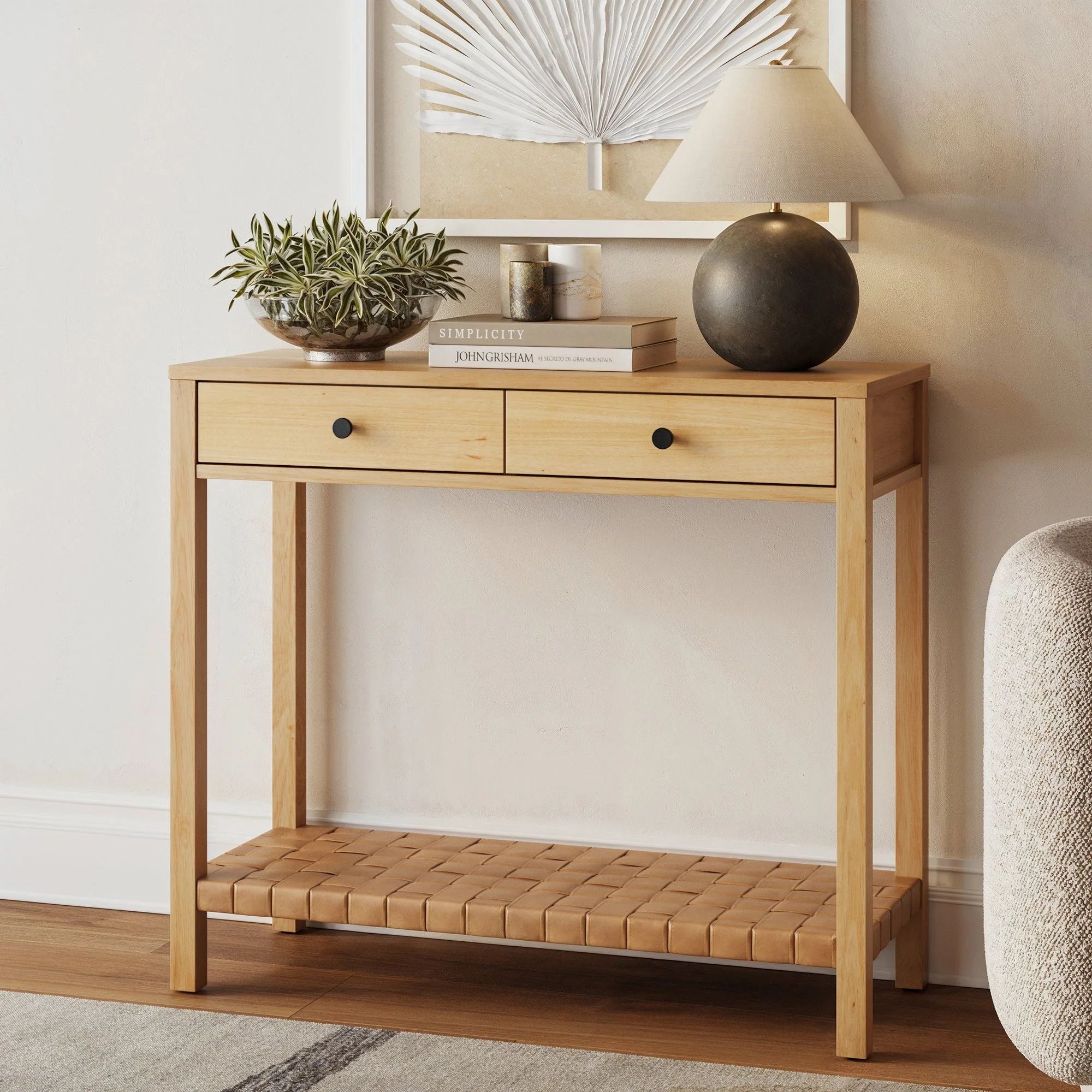 Woven Faux Leather & Wood Console Table | Nathan James