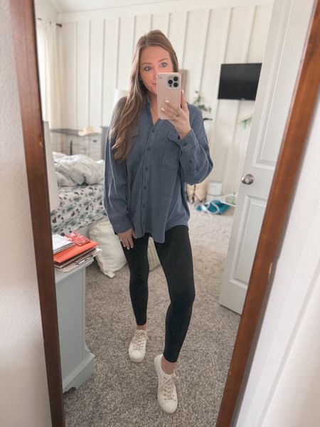 Boy mom fit 💙 I love this blue oversized sweater. It’s the perfect comfy cute waffle sweater. It runs big - I usually wear a S and got an XS. And it’s on sale right now! The perfect fall, winter and spring transition top. This would be a perfect postpartum or maternity outfit too 💙 

#LTKbaby #LTKsalealert #LTKbump