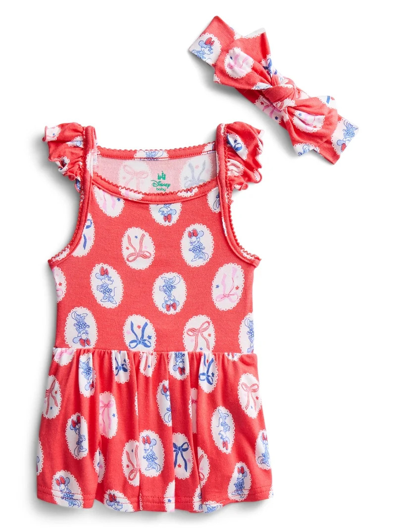 Minnie Mouse Baby Girls Cute and Comfortable Americana Bodysuit Dress Set, 2-Piece, Sizes NB-24M | Walmart (US)