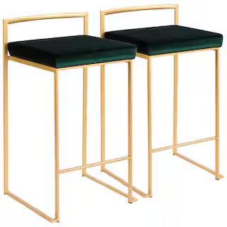 Lumisource Fuji 26 in. Gold Stackable Counter Stool with Green Velvet Cushion (Set of 2) B26-FUJI... | The Home Depot