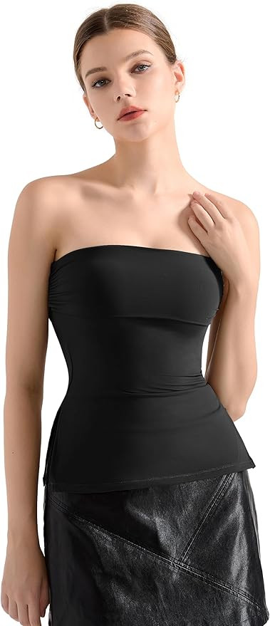 SUUKSESS Women Double Lined Going Out Trendy Tube Tops Side Split Sexy Tank Tops | Amazon (US)