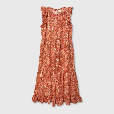 Women's Floral Print Ruffle Sleeveless Tiered Dress - Universal Thread™ Red XS | Target