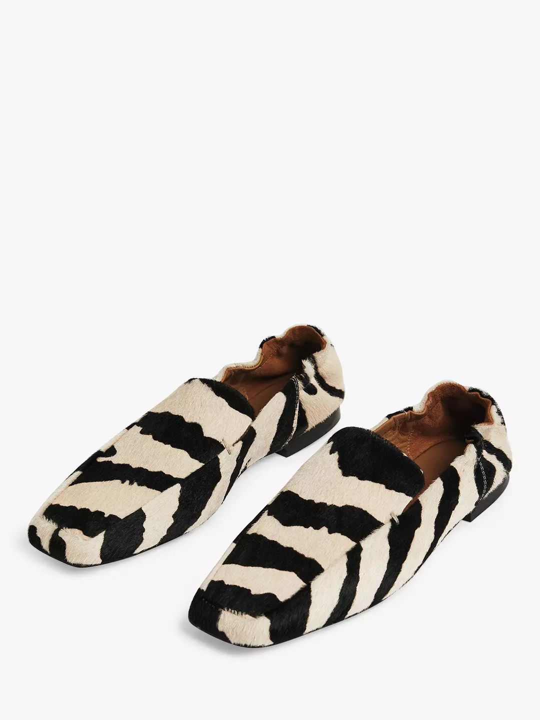 Jigsaw Chester Leather Zebra Print Loafers, Monochrome | John Lewis (UK)