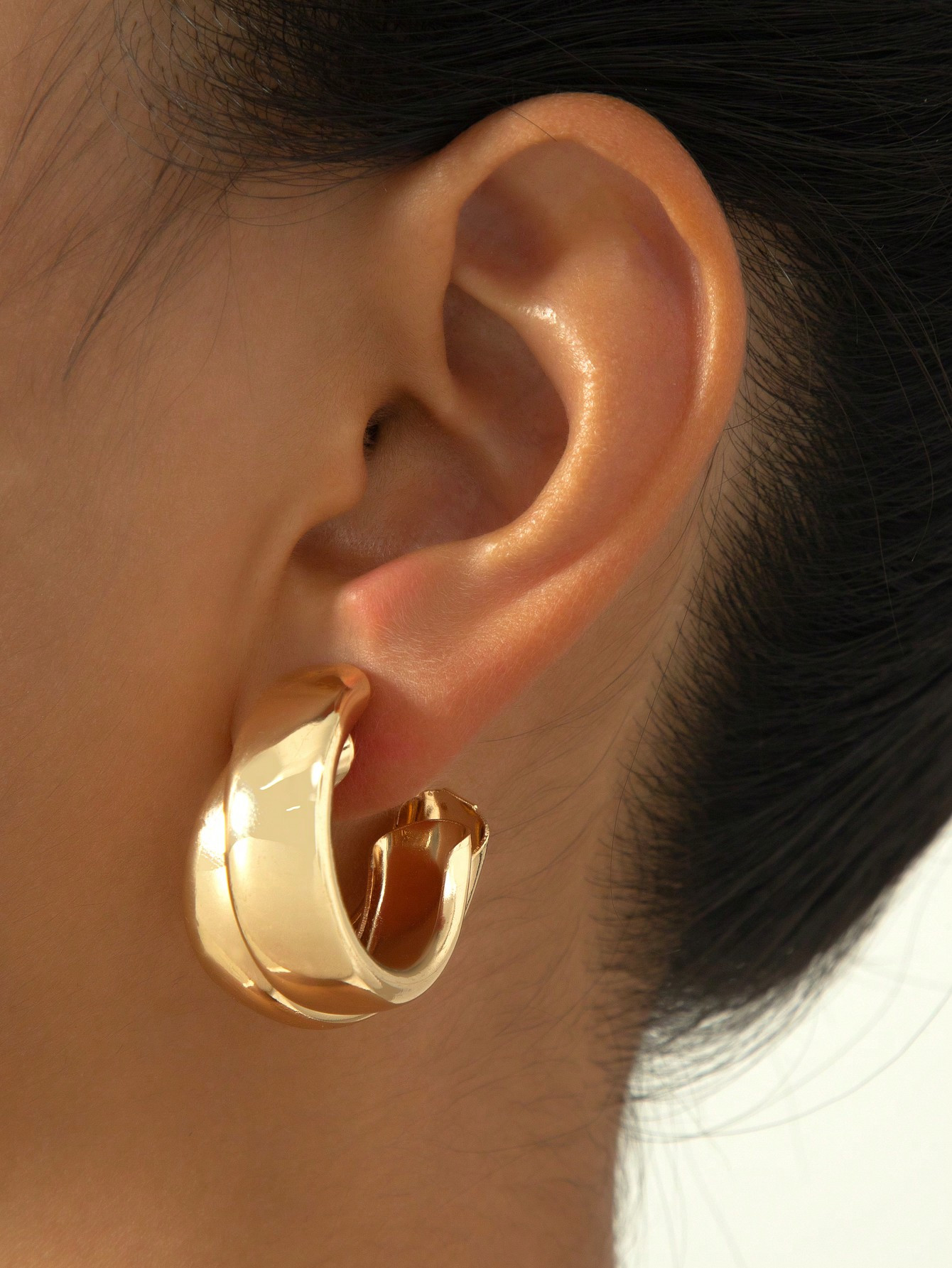 1pair Metallic Fashionable Minimalist Double Circle Twisted Open Hoop Earrings For Women | SHEIN