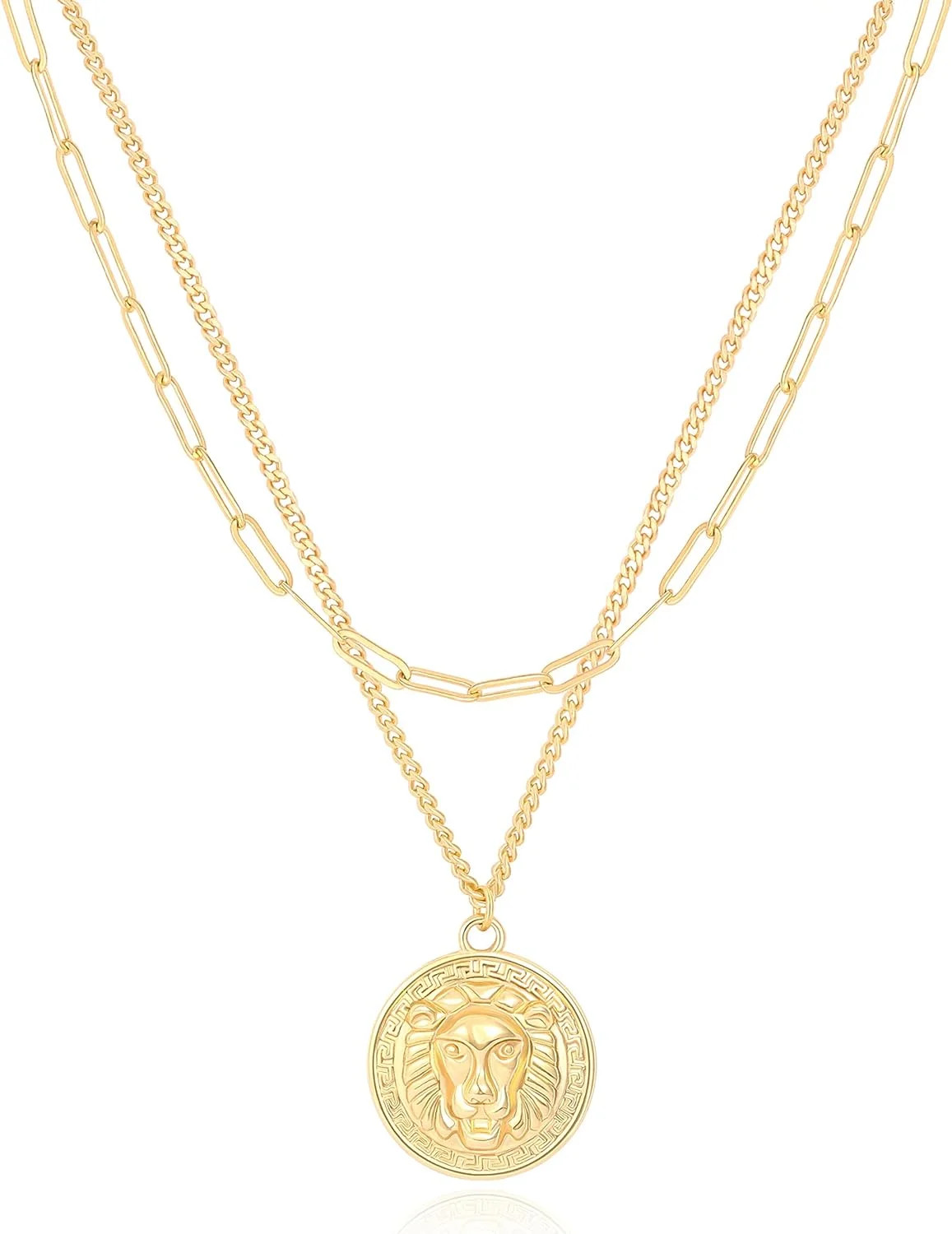 18K Gold Moon Star Lion Evil Eye Pendant Necklace Medallion Paperclip Chian Choker Layering Jewel... | Walmart (US)