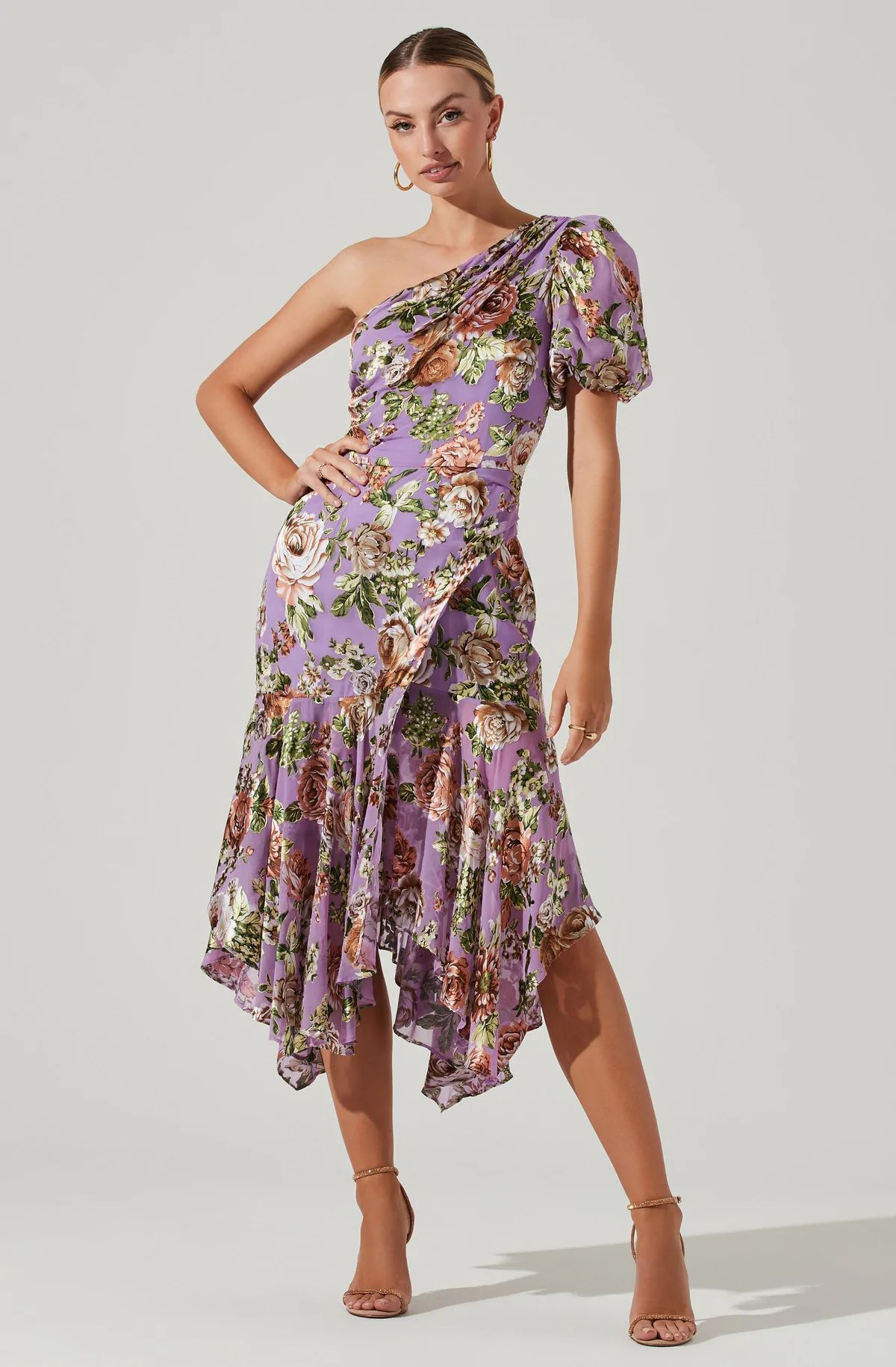 Santorini Floral One Shoulder Midi Dress | ASTR The Label (US)