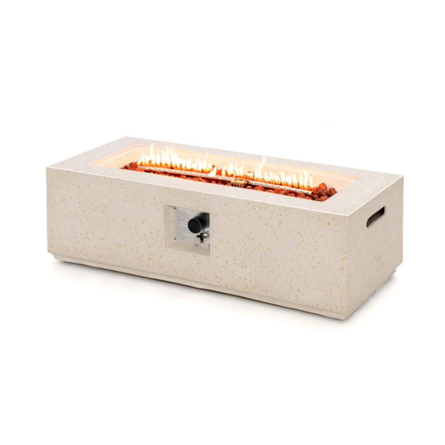 42 Inch 50 000 BTU Rectangle Terrazzo Fire Pit Table with PVC Cover-White | Shop Simon