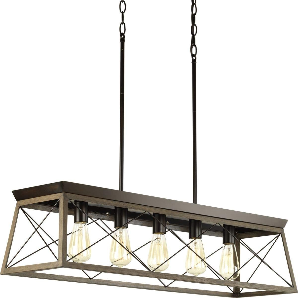 Briarwood Collection Rich Oak Five-Light Farmhouse Linear Chandelier | Amazon (US)