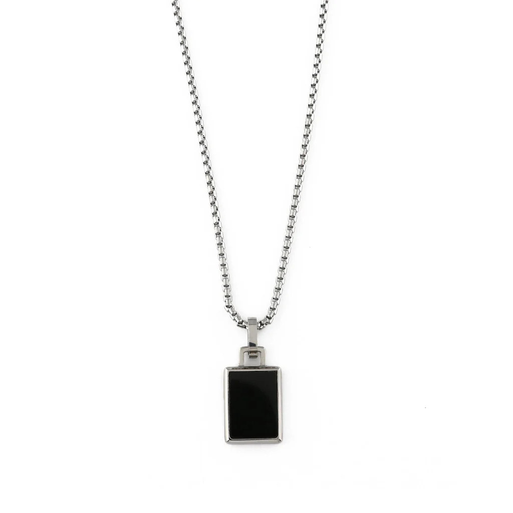 Black Onyx Tag Chain Necklace | Orelia