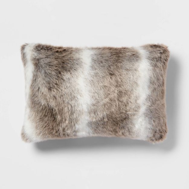 Oblong Ombre Faux Fur Decorative Throw Pillow Neutral - Threshold™ | Target
