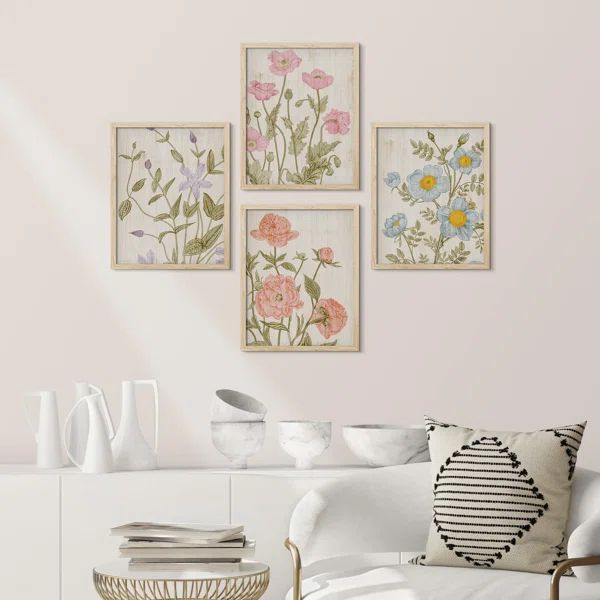 " Wildflowers Floral Botanical " 4 - Pieces on Paper (Set of 4) | Wayfair North America