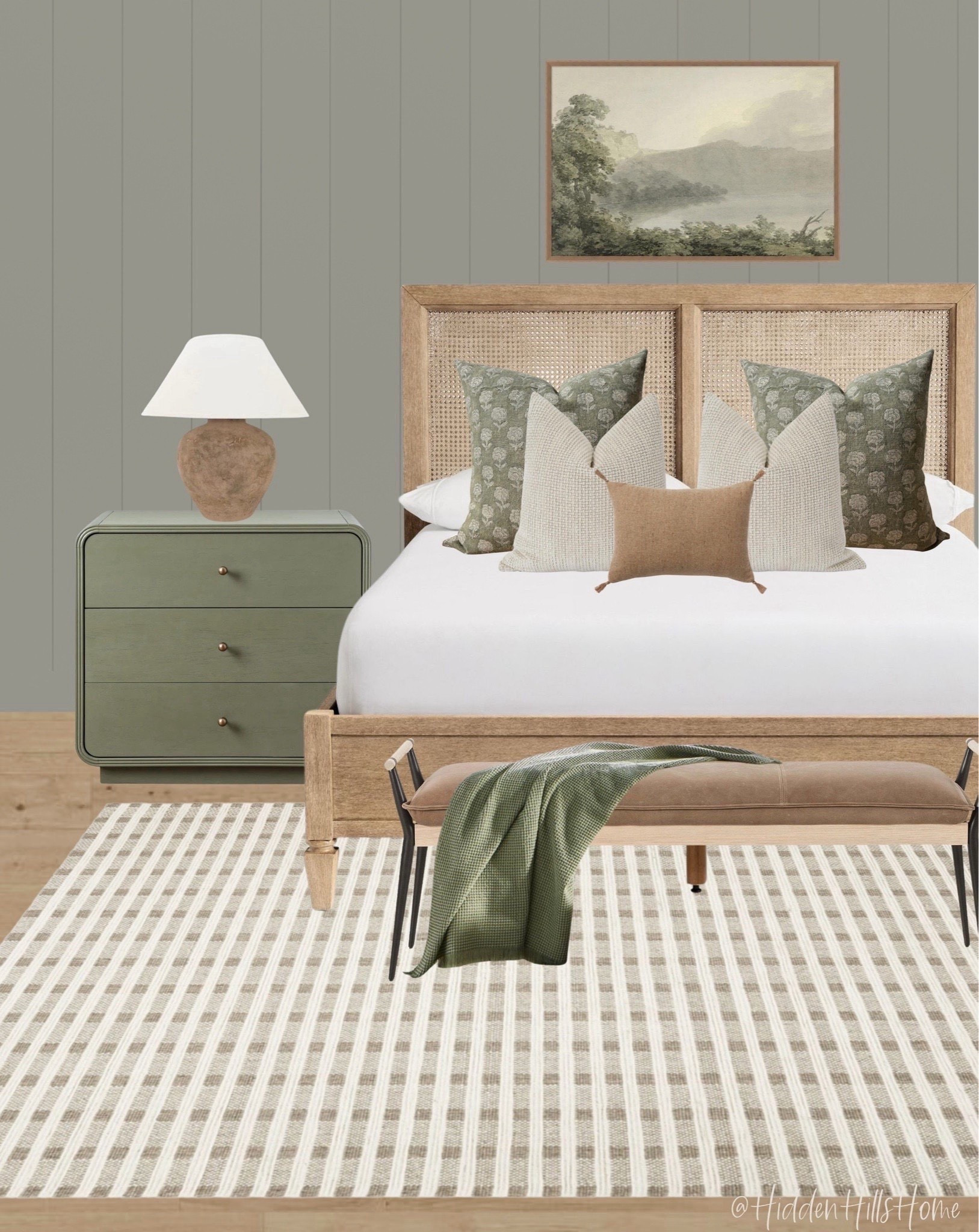 Green bedroom mood board, modern transitional bedroom, sage inspired bedroom, master bedroom inspo #sage #bedroom