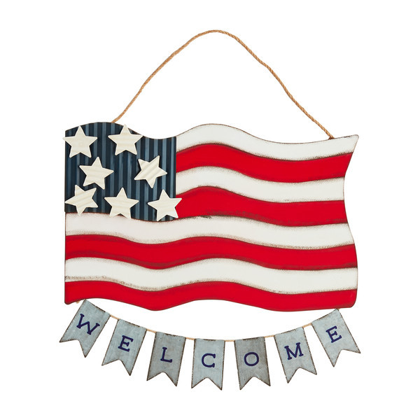 Mud Pie American Flag Tin Door Hanger in Red | Mud Pie
