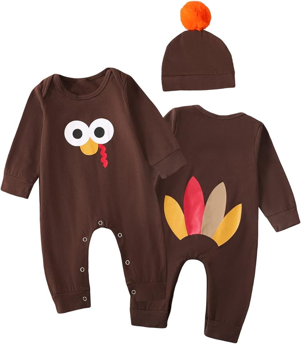 Shalofer Baby Boy Girl Thanksgiving Outfit Newborn 1st Thanksgiving Romper Turkey | Amazon (US)