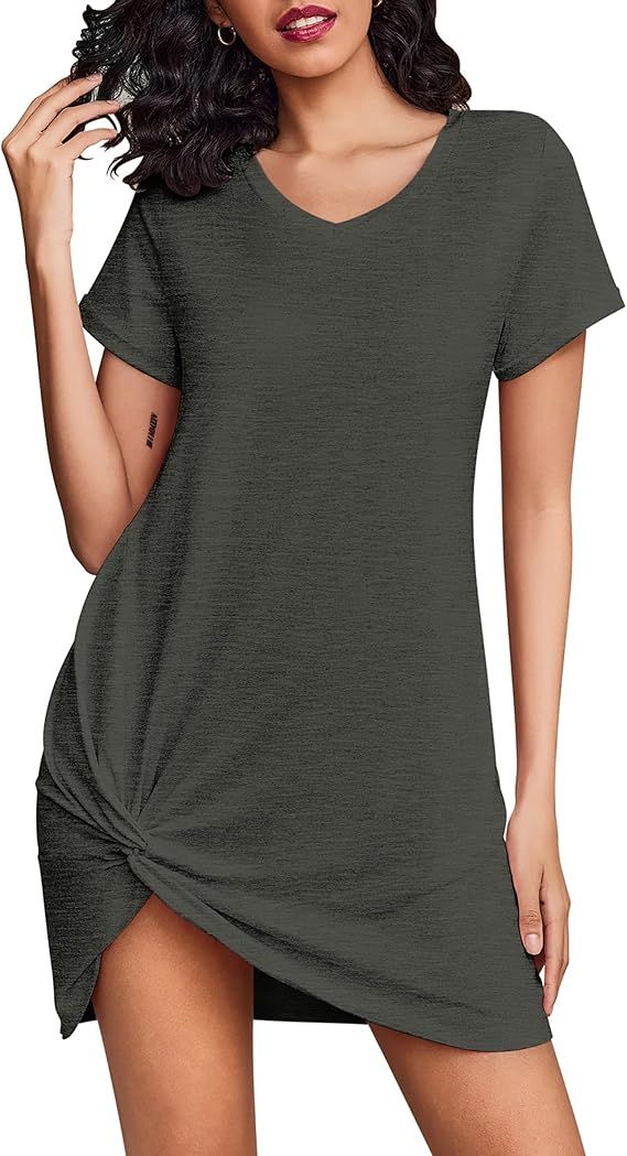 Ekouaer Women Nightgowns Short Sleeve Sleephirts V Neck Sleepwear Soft Nightwear       Send to Lo... | Amazon (US)