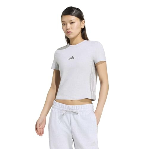 adidas Women's Essentials 3-Stripes T-Shirt, LightGreyHeatherMediumGreyHeather, Large | Amazon (US)