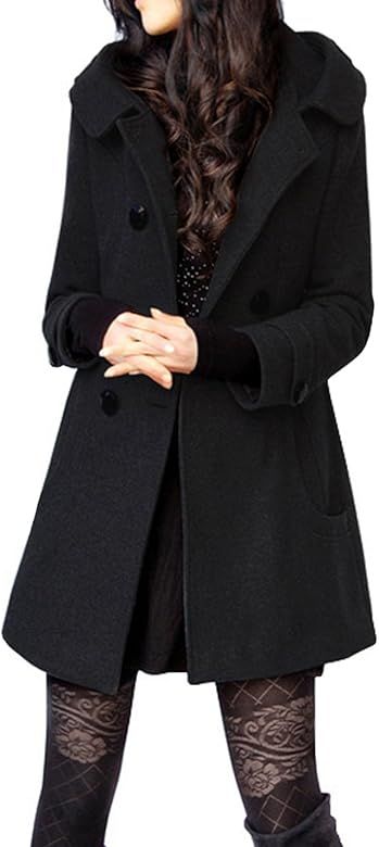 Tanming Women's Winter Double Breasted Wool Blend Long Pea Coat with Hood | Amazon (US)