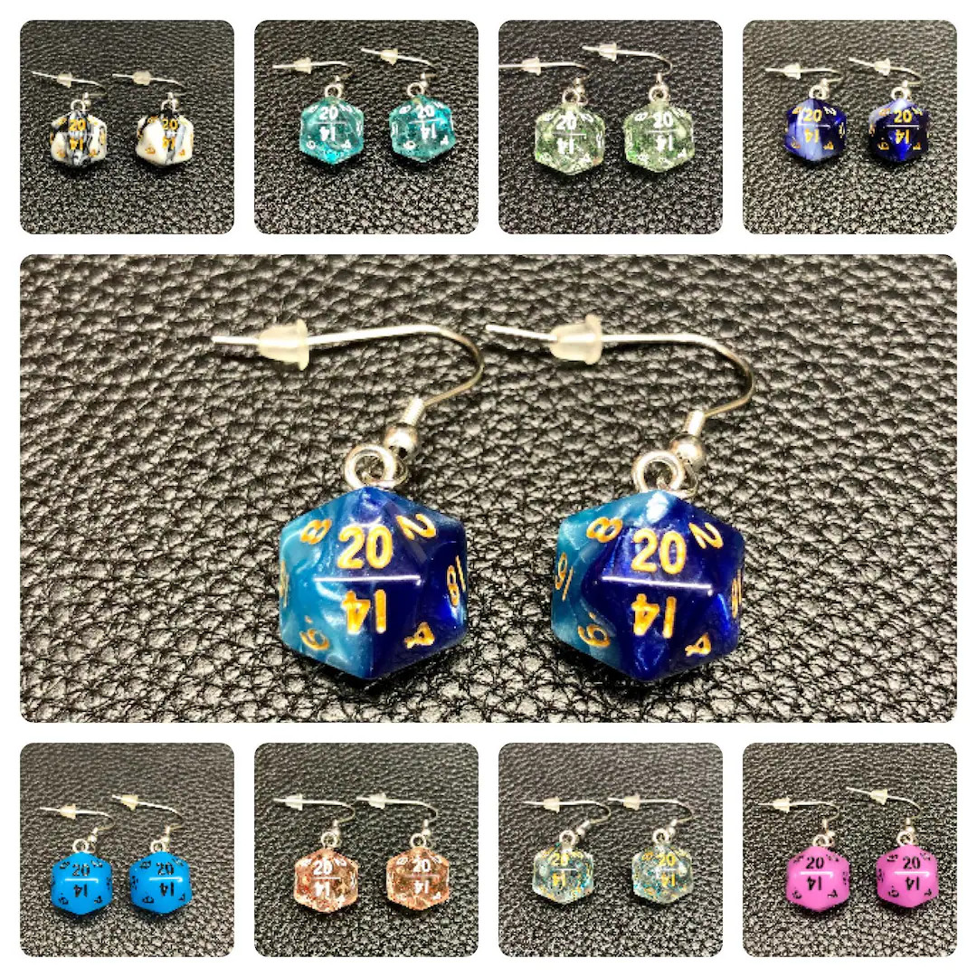 Mini D20 Dice Earrings / Swirl Glow in the Dark Glitter / 10mm / Stainless Steel Hangers / Silico... | Etsy (US)