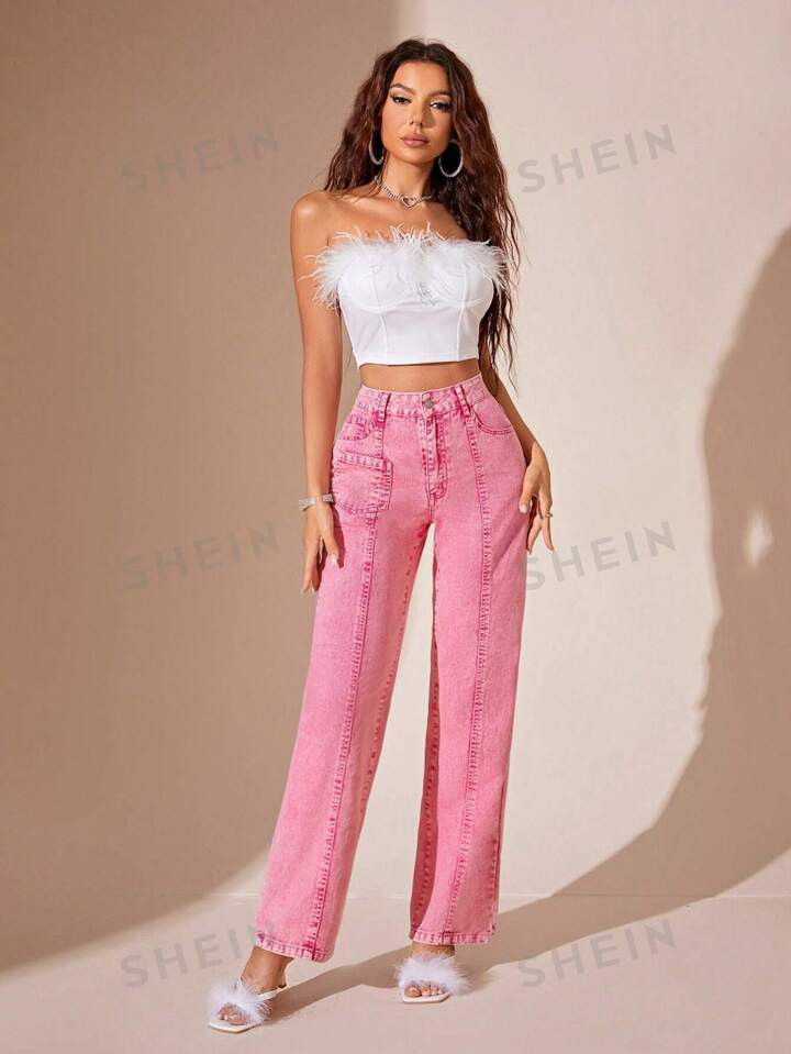 SHEIN BAE High Waist Straight Leg Jeans | SHEIN