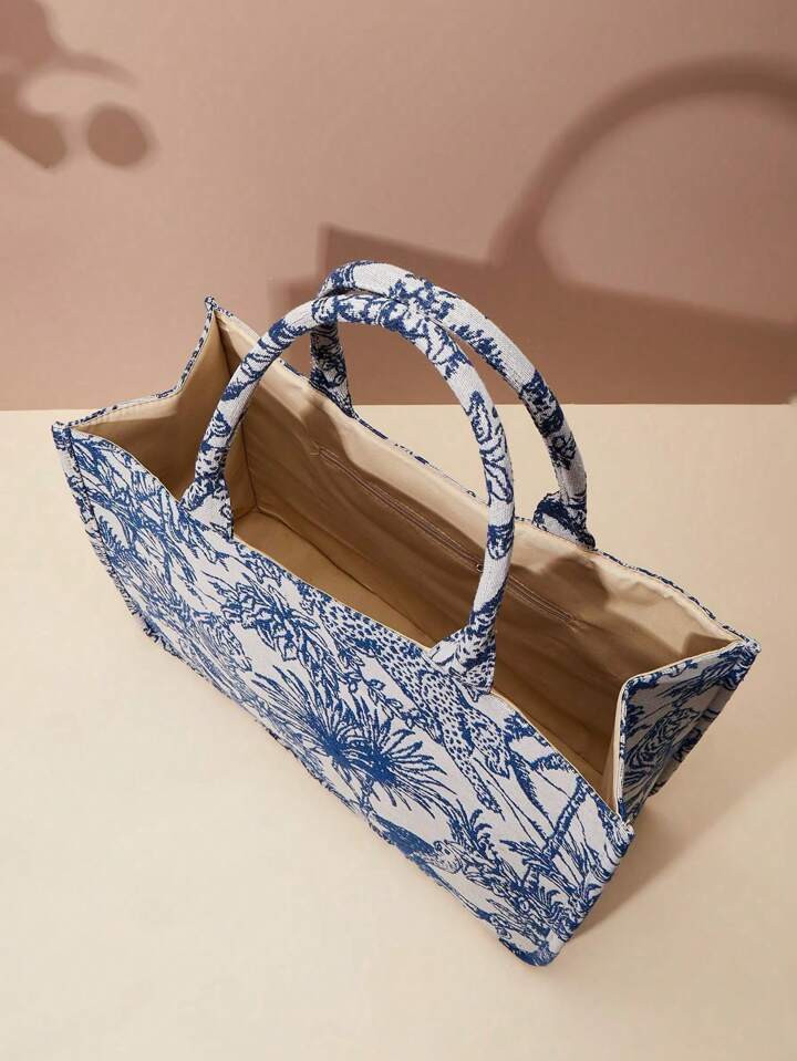 Spring New Embroidered Jacquard Large Capacity Handbag Shoulder Bag (Pattern Random), Burgundy To... | SHEIN