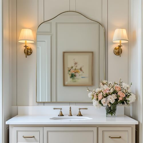 Brass Scalloped Arched Wall Mirror, 30x40 Brushed Gold Irregular Bathroom Mirror with Curved Desi... | Amazon (US)