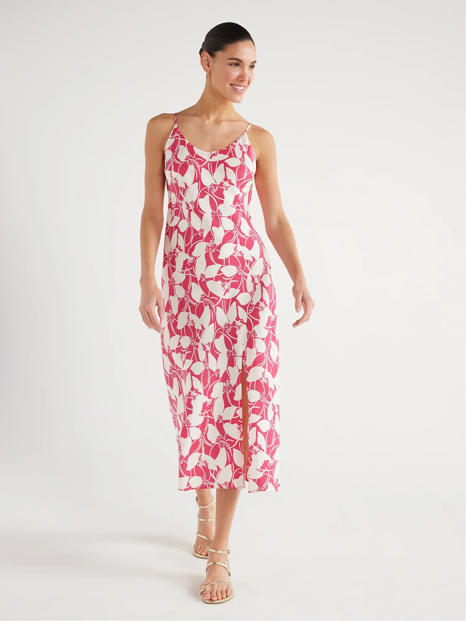 Scoop Women's Satin Midi Slip Dress with Side Slit, Sizes XS-XXL | Walmart (US)