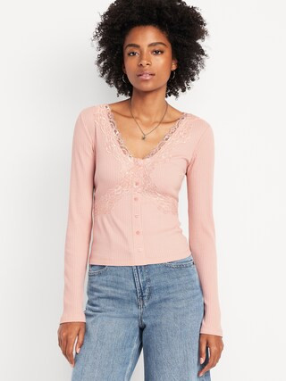 Lace-Trim V-Neck Ribbed Top | Old Navy (US)
