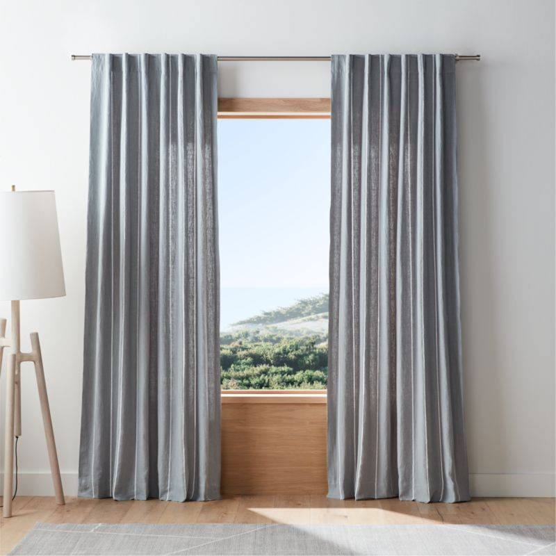 Mist Blue & Crisp White Linen Double Pinstripe Window Curtain Panel 52"x96" + Reviews | Crate & B... | Crate & Barrel