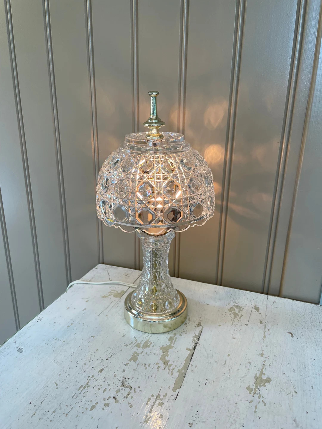 Crystal and Gold Small Vintage Table Lamp Mid Century Accent Lamp - Etsy | Etsy (US)