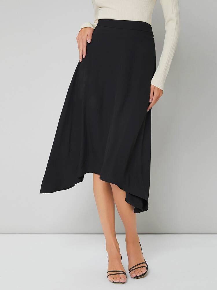 SHEIN BASICS Solid High Waist Asymmetrical Hem Dress | SHEIN