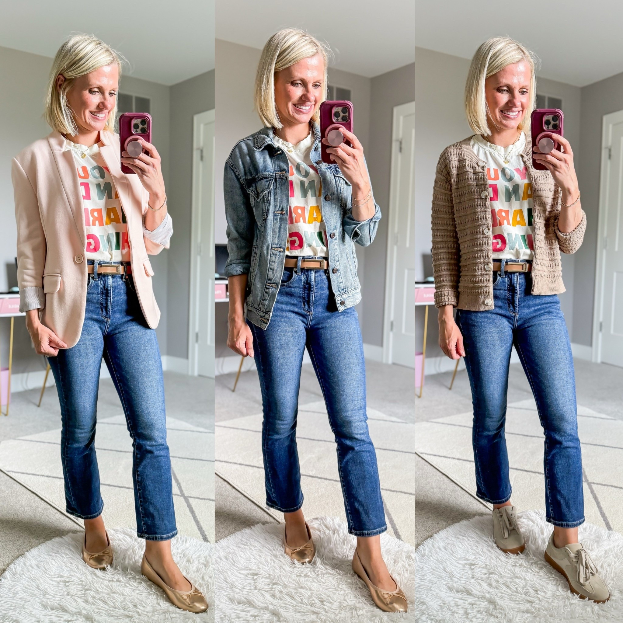 Teacher outfits with jeans and a graphic tee! T-shirt- small || jeans- 24/petite || blazer- xsmall || Jean jacket- xsmall || cardigan- small 

#LTKStyleTip #LTKPetite #LTKWorkwear