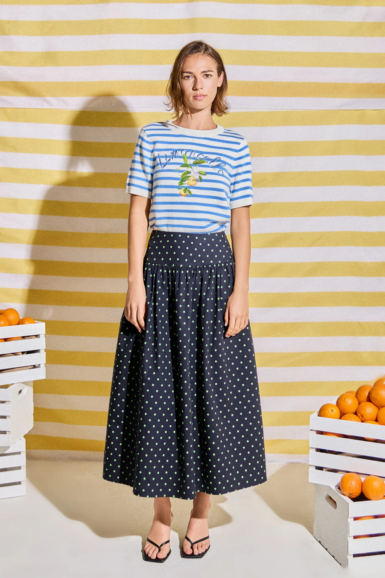 Polka Dot High-Waisted Midi Skirt | English Factory