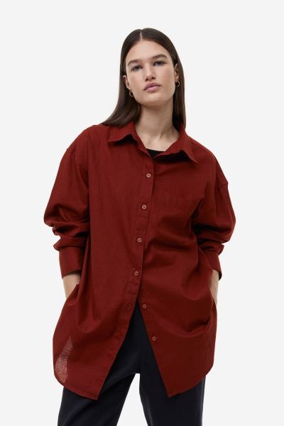 Linen-blend Shirt - Rust red - Ladies | H&M US | H&M (US)